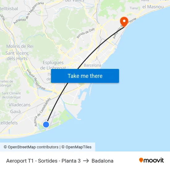 Aeroport T1 - Sortides to Badalona map