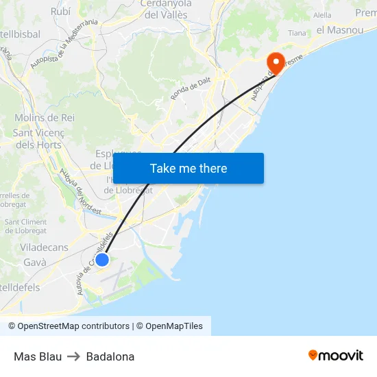 Mas Blau to Badalona map