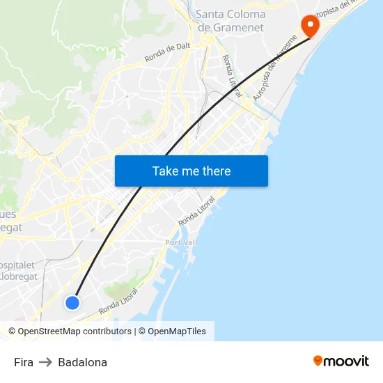 Fira to Badalona map