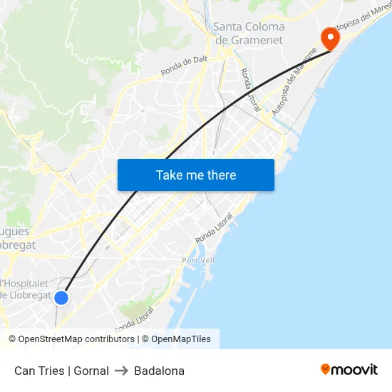 Can Tries | Gornal to Badalona map
