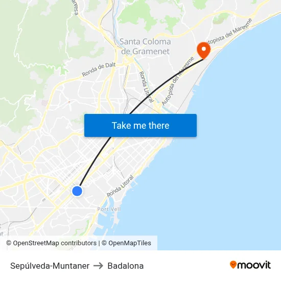 Sepúlveda-Muntaner to Badalona map