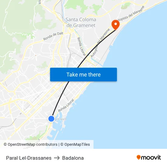 Paral·Lel-Drassanes to Badalona map