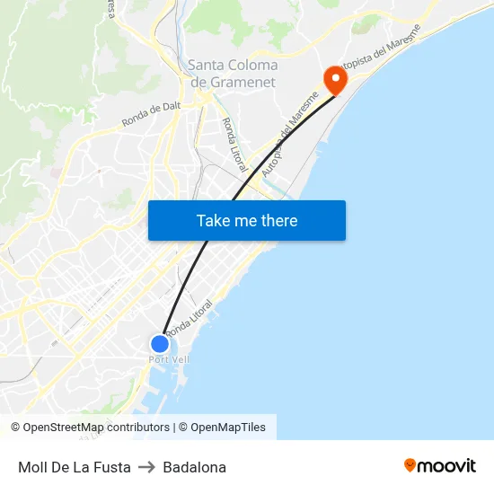 Moll De La Fusta to Badalona map