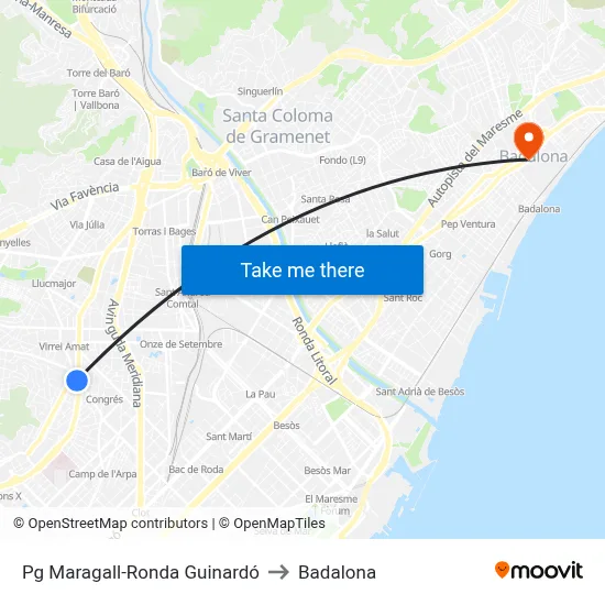 Pg Maragall-Ronda Guinardó to Badalona map