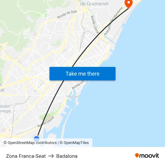 Zona Franca-Seat to Badalona map