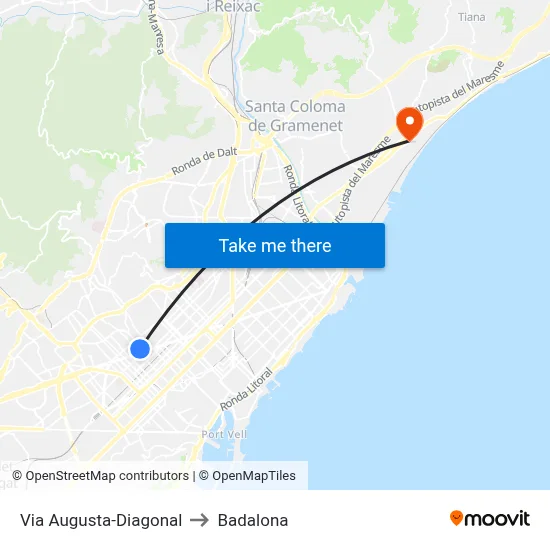 Via Augusta-Diagonal to Badalona map