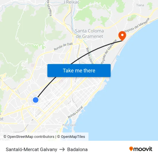 Santaló-Mercat Galvany to Badalona map