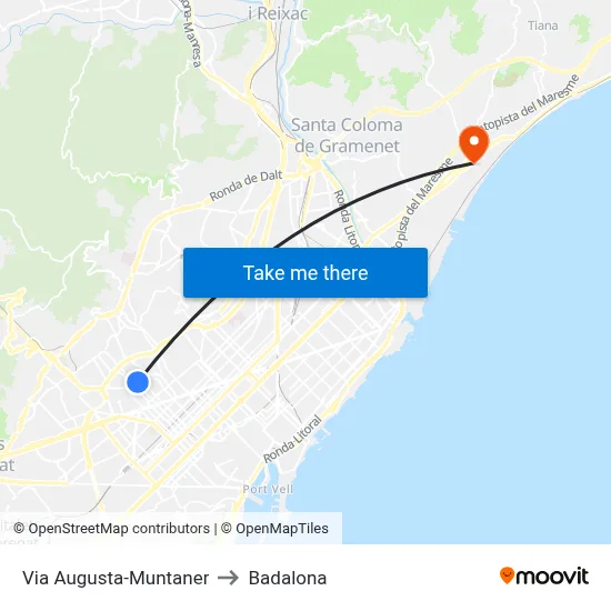 Via Augusta-Muntaner to Badalona map