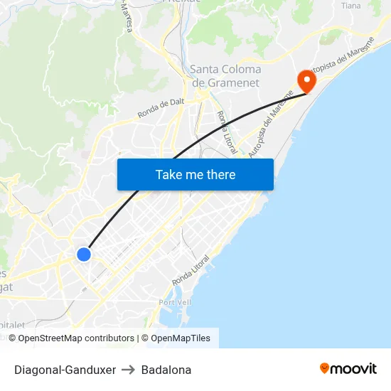 Diagonal-Ganduxer to Badalona map