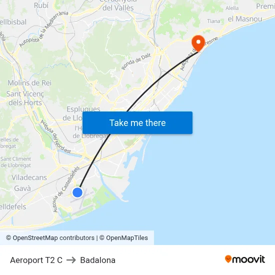 Aeroport T2 C to Badalona map