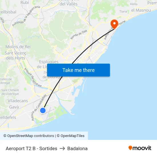 Aeroport T2 B - Sortides to Badalona map