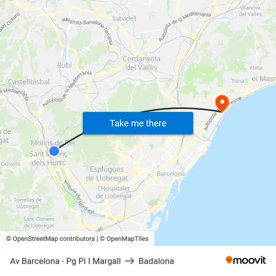 Av Barcelona - Pg Pi I Margall to Badalona map