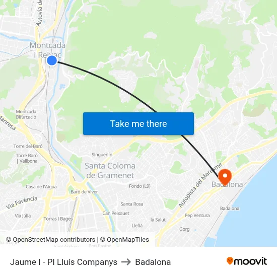 Jaume I - Pl Lluís Companys to Badalona map