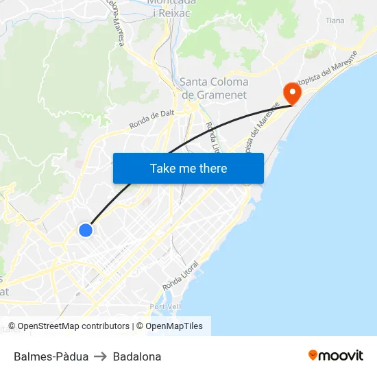 Balmes-Pàdua to Badalona map