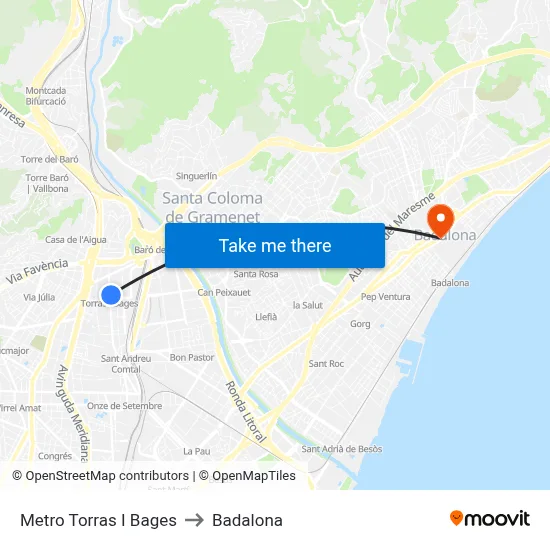 Metro Torras I Bages to Badalona map