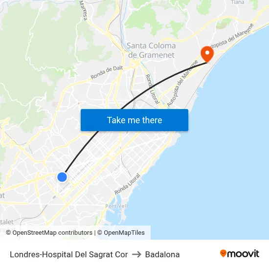 Londres-Hospital Del Sagrat Cor to Badalona map