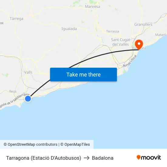 Tarragona (Estació D'Autobusos) to Badalona map
