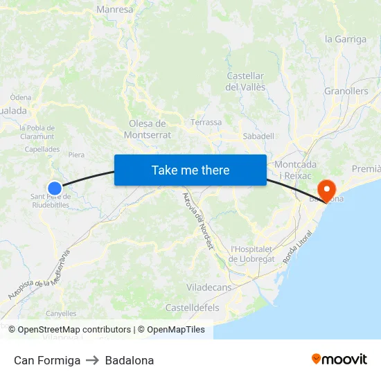 Can Formiga to Badalona map