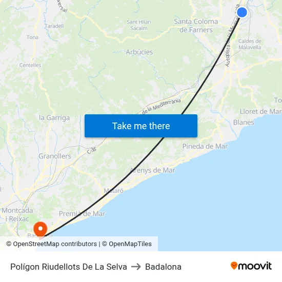Polígon Riudellots De La Selva to Badalona map