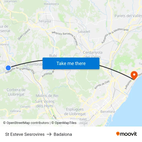 St Esteve Sesrovires to Badalona map