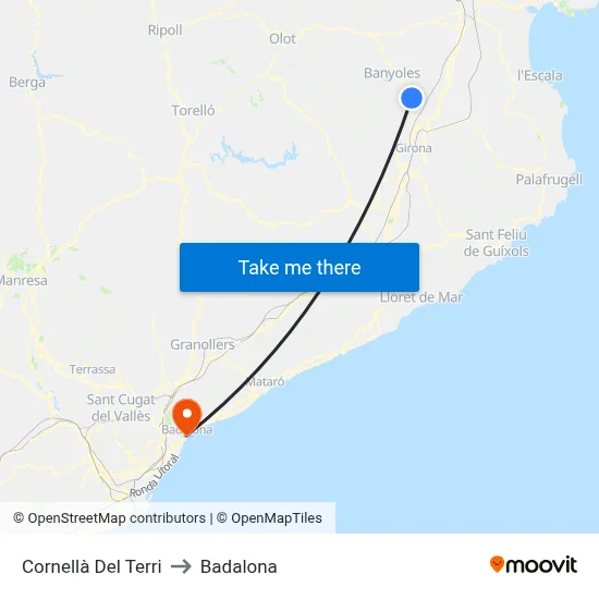 Cornellà Del Terri to Badalona map