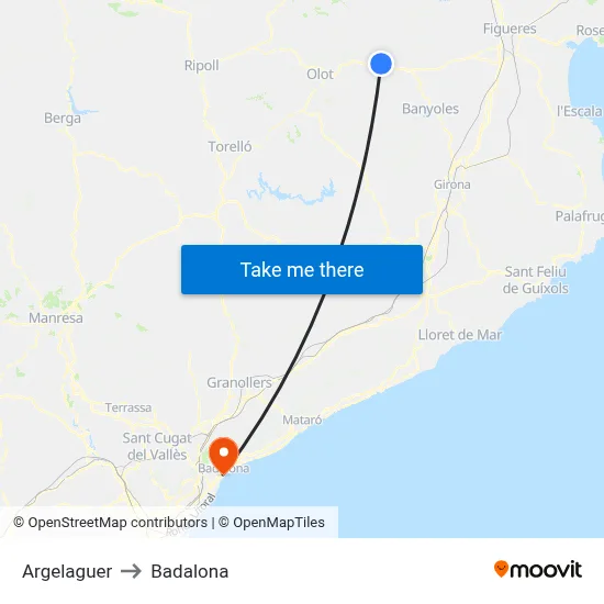 Argelaguer to Badalona map