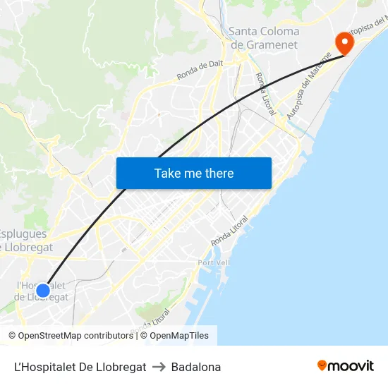 L’Hospitalet De Llobregat to Badalona map