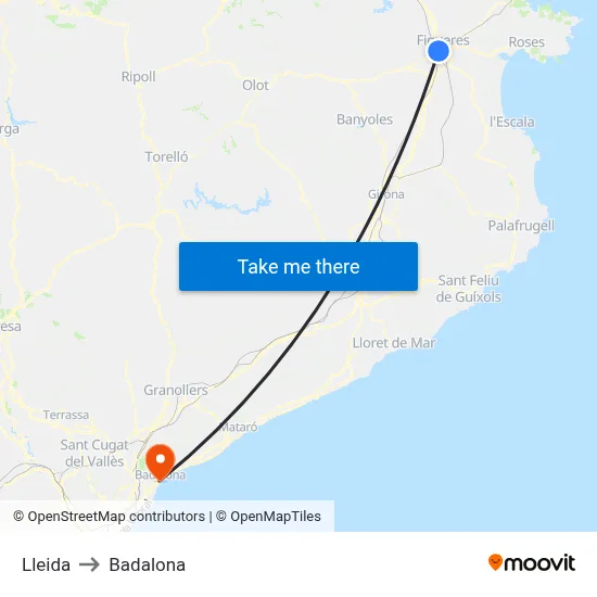 Lleida to Badalona map
