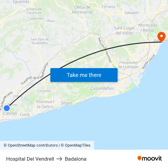 Hospital Del Vendrell to Badalona map