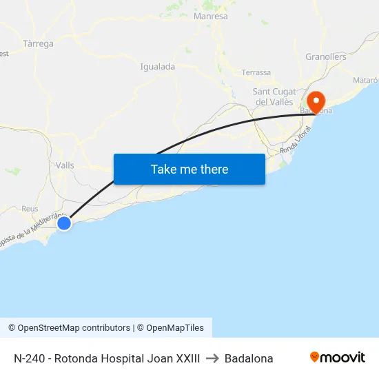 N-240 - Rotonda Hospital Joan XXIII to Badalona map