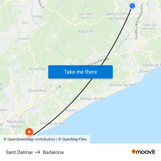 Sant Dalmai to Badalona map