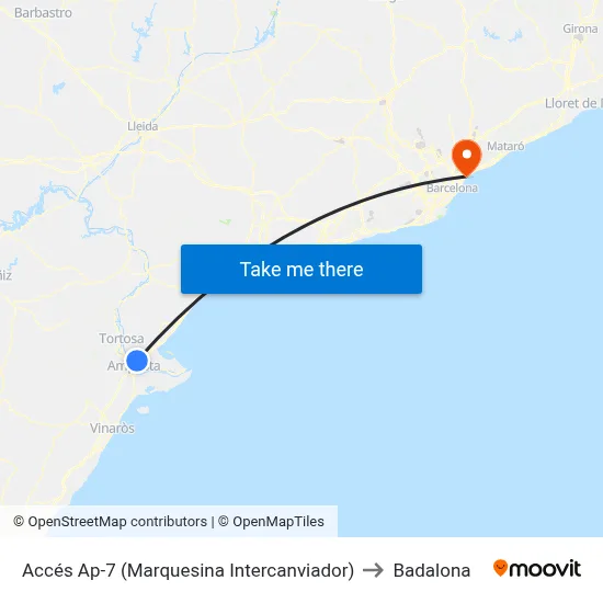 Accés Ap-7 (Marquesina Intercanviador) to Badalona map