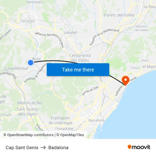 Cap Sant Genís to Badalona map