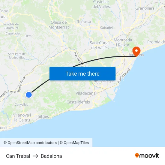 Can Trabal to Badalona map