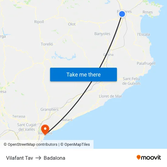 Vilafant Tav to Badalona map