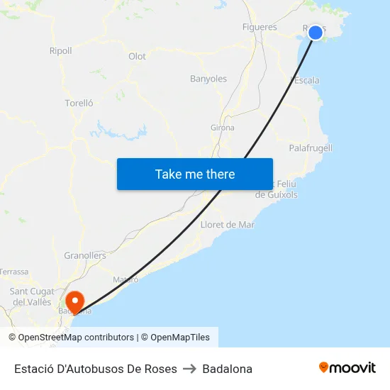Estació D'Autobusos De Roses to Badalona map