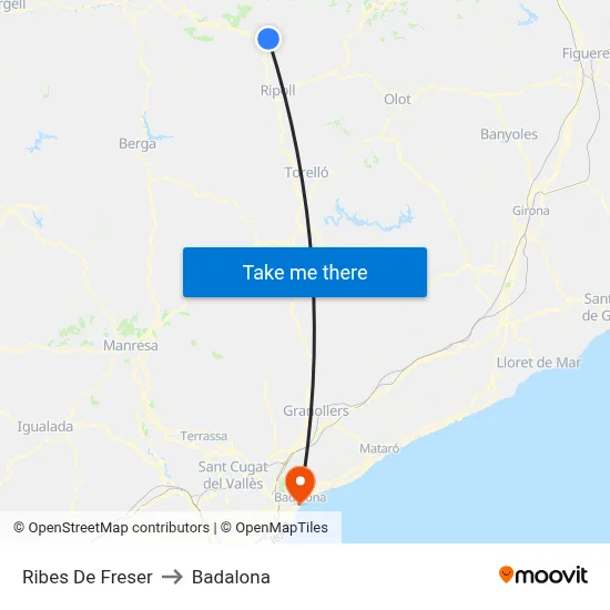 Ribes De Freser to Badalona map