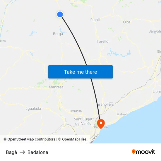 Bagà to Badalona map