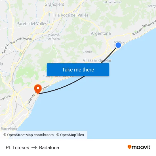 Pl. Tereses to Badalona map