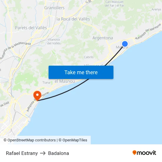 Rafael Estrany to Badalona map