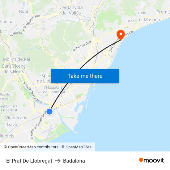 El Prat De Llobregat to Badalona map