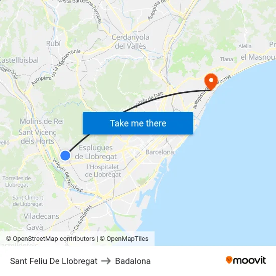 Sant Feliu De Llobregat to Badalona map