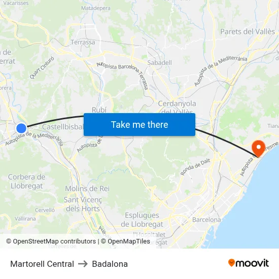 Martorell Central to Badalona map
