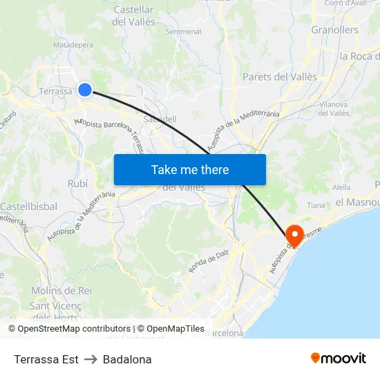 Terrassa Est to Badalona map
