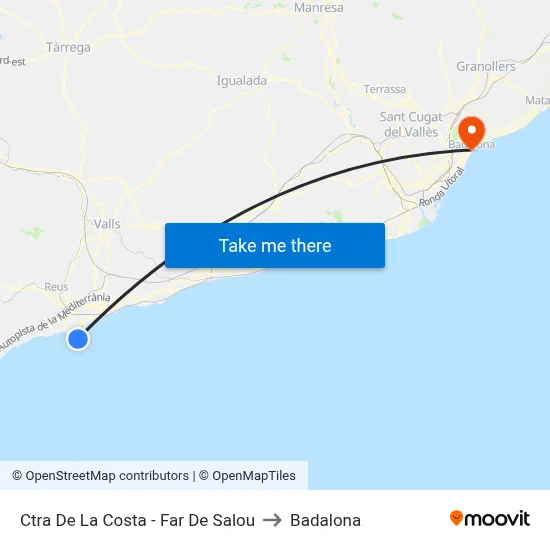 Ctra De La Costa - Far De Salou to Badalona map