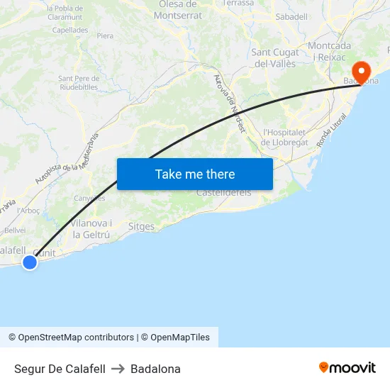 Segur De Calafell to Badalona map