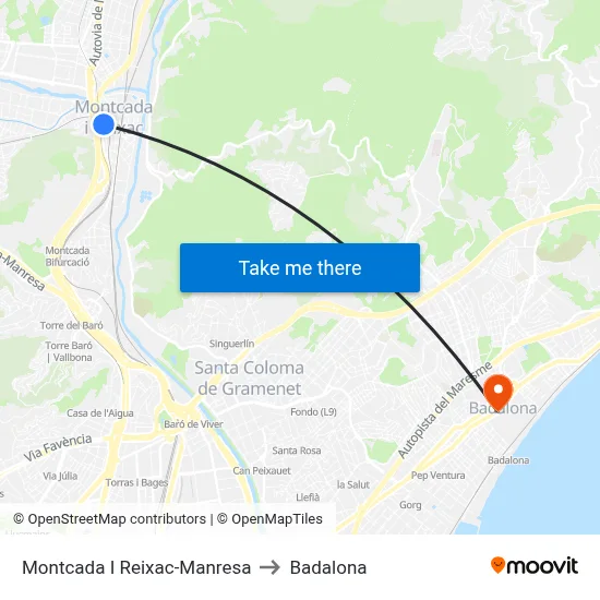 Montcada I Reixac-Manresa to Badalona map