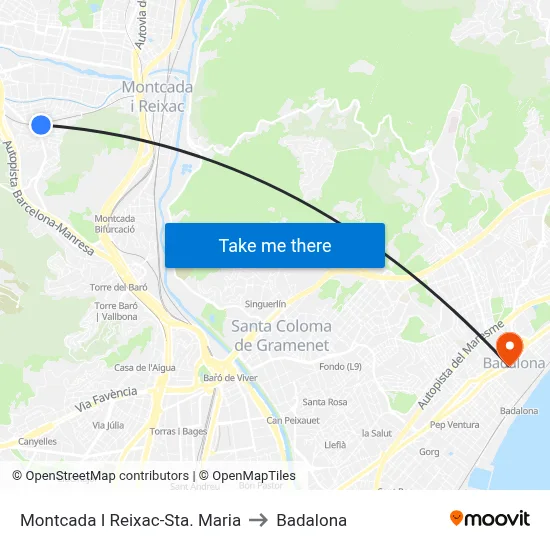 Montcada I Reixac-Sta. Maria to Badalona map