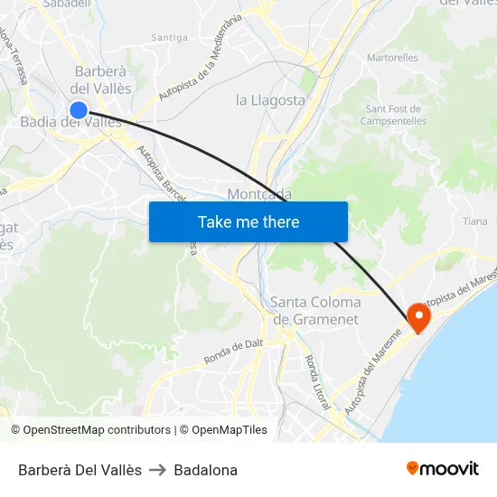 Barberà Del Vallès to Badalona map