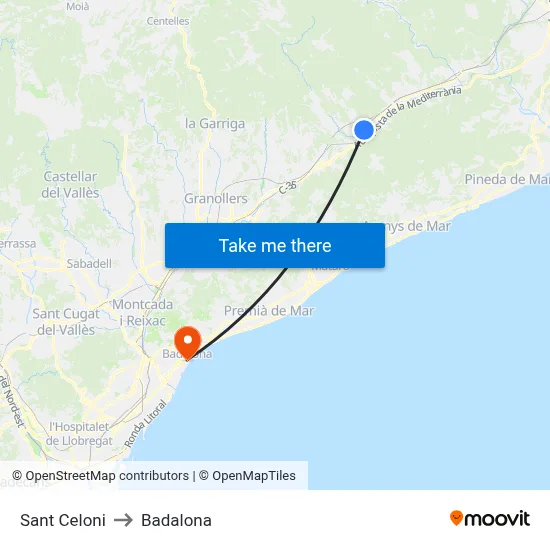 Sant Celoni to Badalona map
